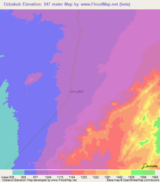 Ozbakuh,Iran Elevation Map