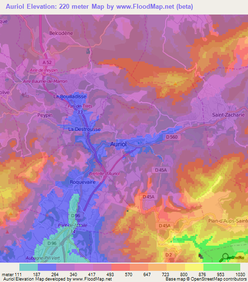 Auriol,France Elevation Map