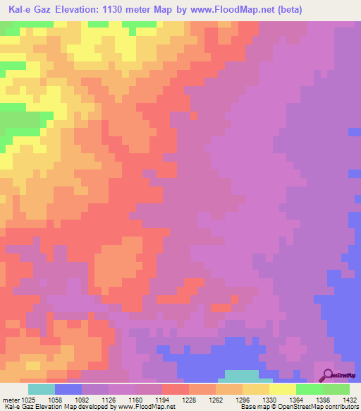 Kal-e Gaz,Iran Elevation Map
