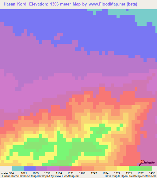 Hasan Kordi,Iran Elevation Map