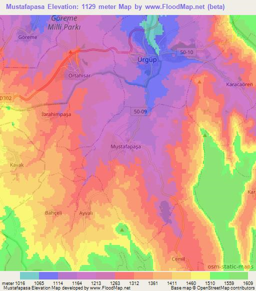 Mustafapasa,Turkey Elevation Map