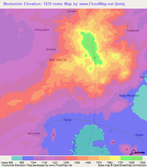 Muslumler,Turkey Elevation Map