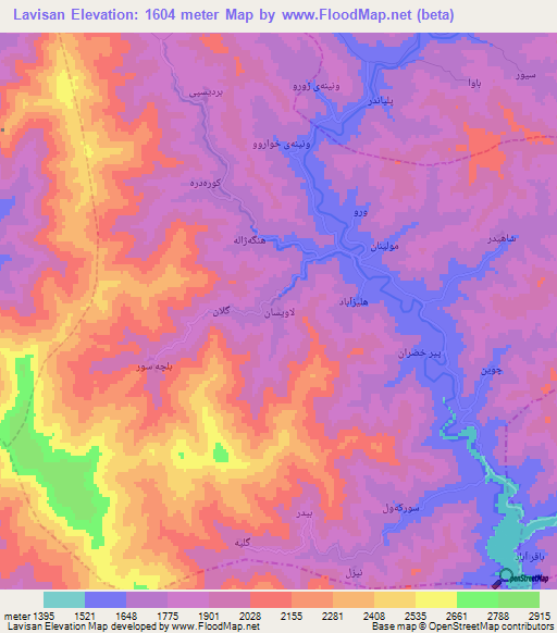 Lavisan,Iran Elevation Map