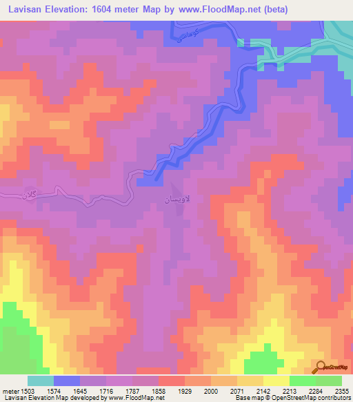 Lavisan,Iran Elevation Map