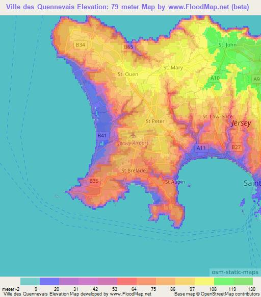 Ville des Quennevais,Jersey Elevation Map