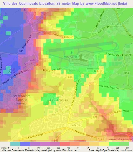Ville des Quennevais,Jersey Elevation Map