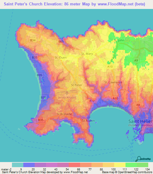 Saint Peter's Church,Jersey Elevation Map