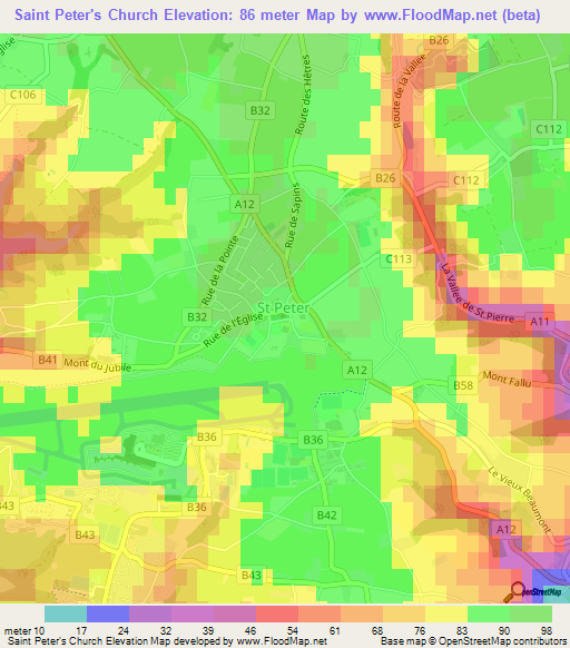 Saint Peter's Church,Jersey Elevation Map