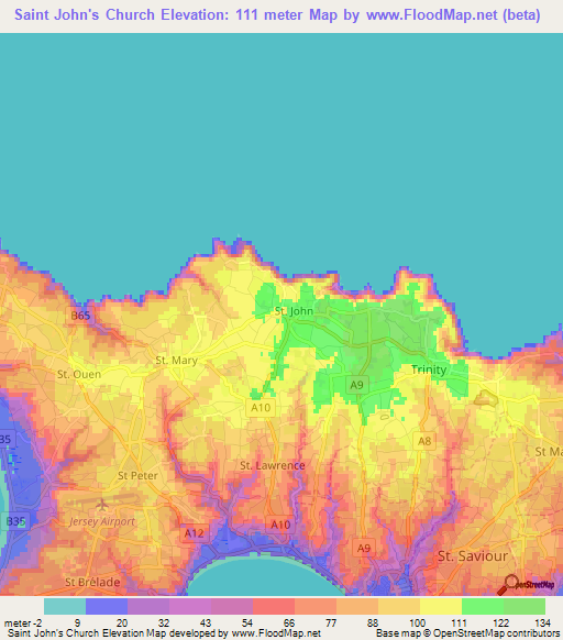 Saint John's Church,Jersey Elevation Map