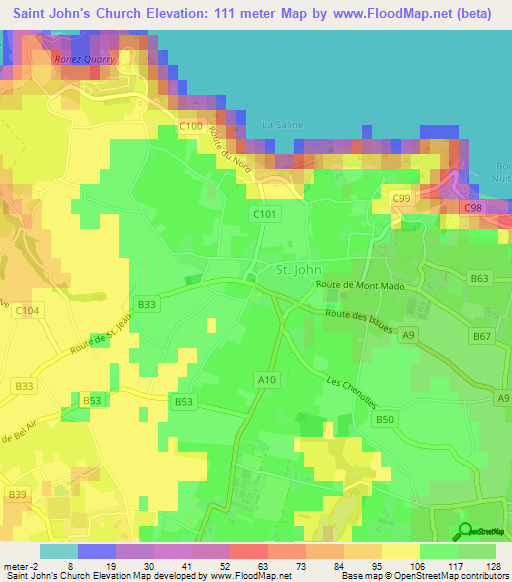 Saint John's Church,Jersey Elevation Map
