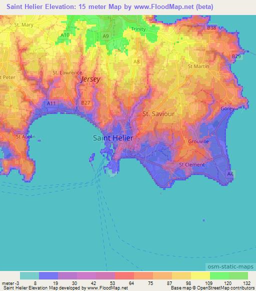 Saint Helier,Jersey Elevation Map