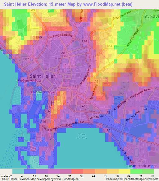 Saint Helier,Jersey Elevation Map
