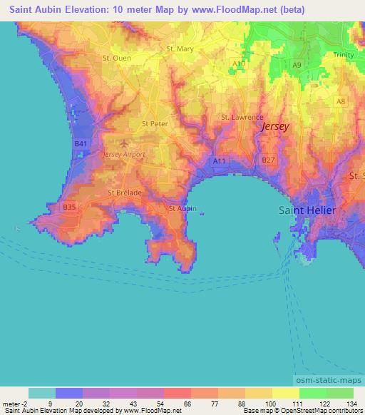 Saint Aubin,Jersey Elevation Map