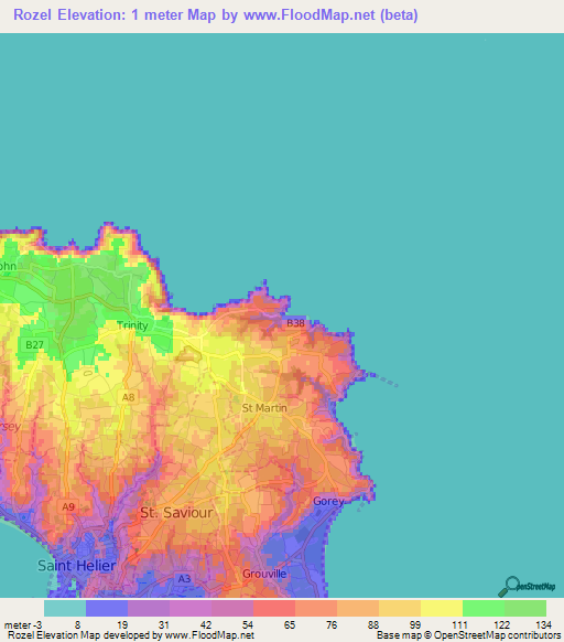 Rozel,Jersey Elevation Map