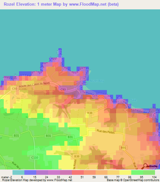 Rozel,Jersey Elevation Map