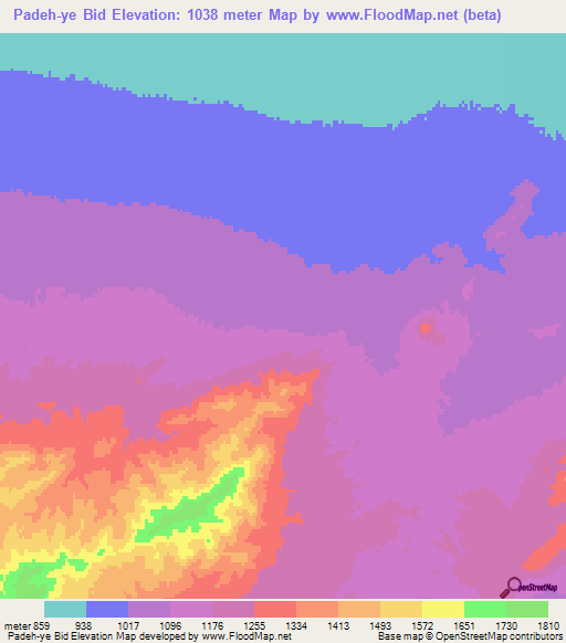 Padeh-ye Bid,Iran Elevation Map