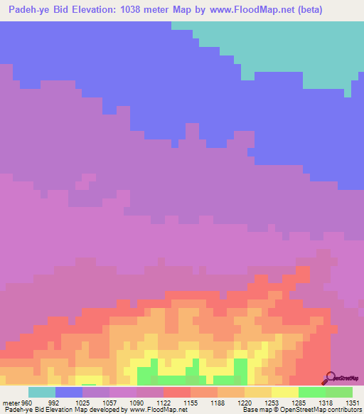 Padeh-ye Bid,Iran Elevation Map