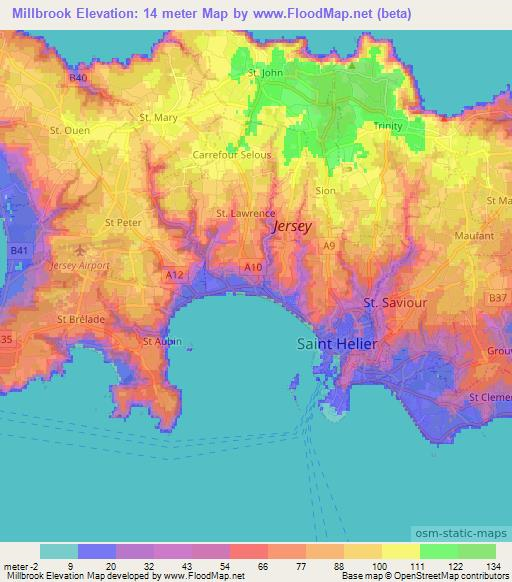 Millbrook,Jersey Elevation Map