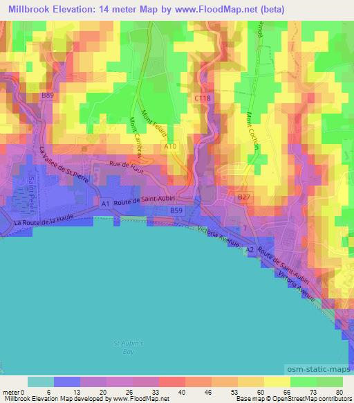 Millbrook,Jersey Elevation Map
