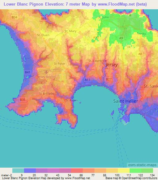 Lower Blanc Pignon,Jersey Elevation Map