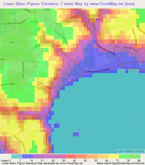 Lower Blanc Pignon,Jersey Elevation Map