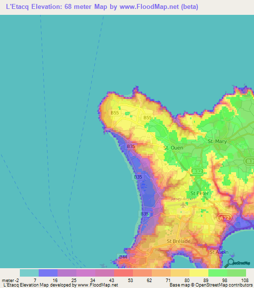 L'Etacq,Jersey Elevation Map