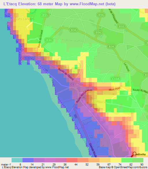 L'Etacq,Jersey Elevation Map