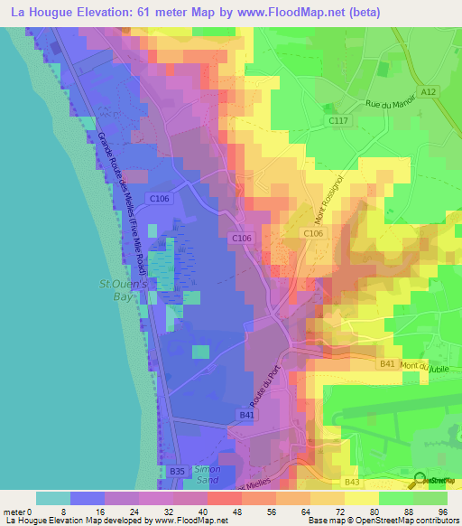 La Hougue,Jersey Elevation Map