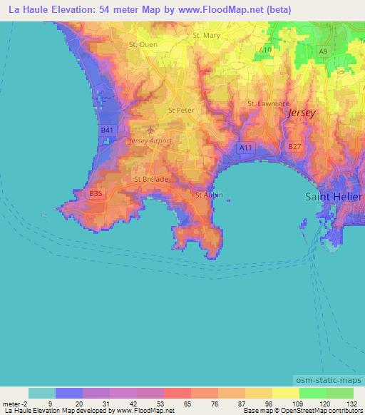 La Haule,Jersey Elevation Map