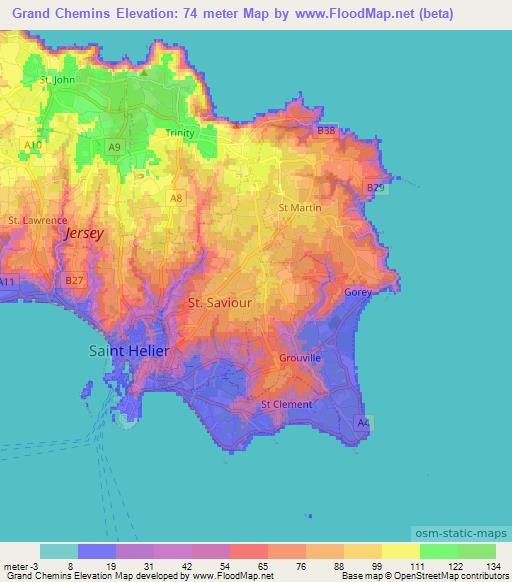 Grand Chemins,Jersey Elevation Map