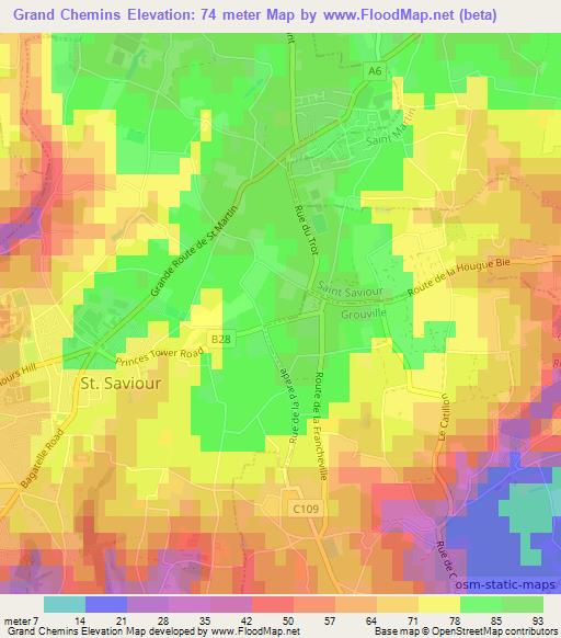 Grand Chemins,Jersey Elevation Map