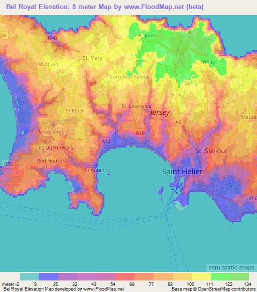 Bel Royal,Jersey Elevation Map