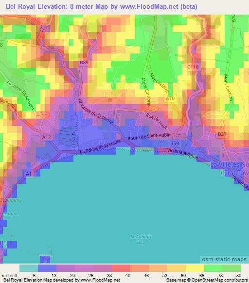 Bel Royal,Jersey Elevation Map