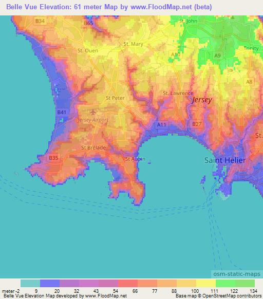 Belle Vue,Jersey Elevation Map
