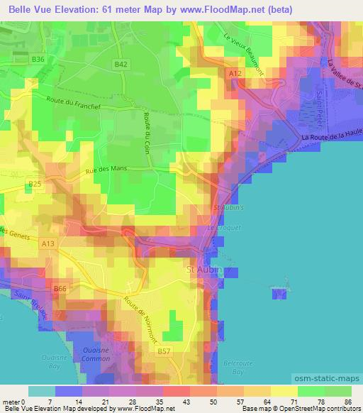 Belle Vue,Jersey Elevation Map