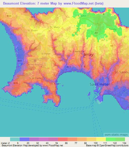 Beaumont,Jersey Elevation Map