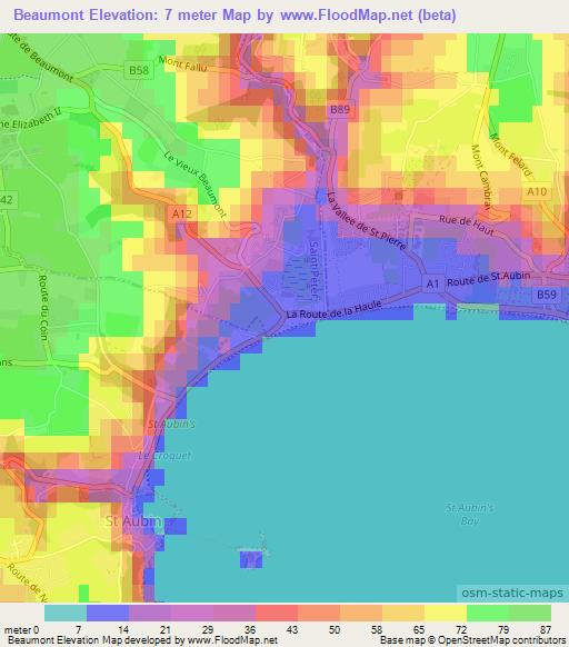 Beaumont,Jersey Elevation Map
