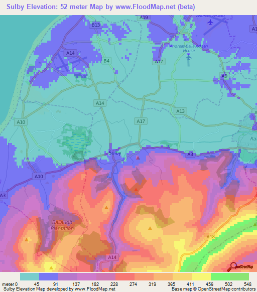 Sulby,Isle of Man Elevation Map