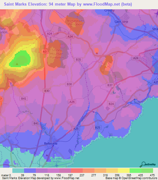 Saint Marks,Isle of Man Elevation Map
