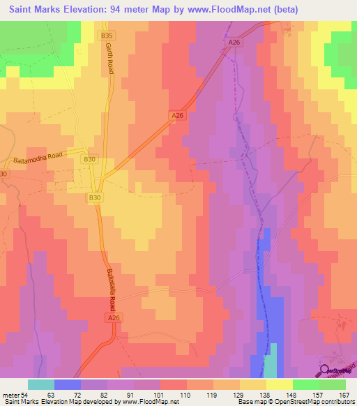 Saint Marks,Isle of Man Elevation Map