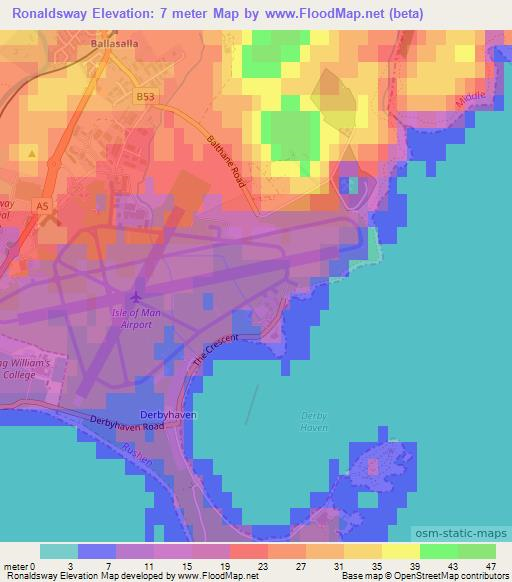Ronaldsway,Isle of Man Elevation Map