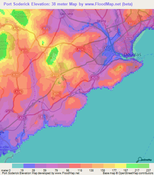 Port Soderick,Isle of Man Elevation Map