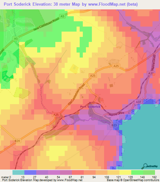Port Soderick,Isle of Man Elevation Map