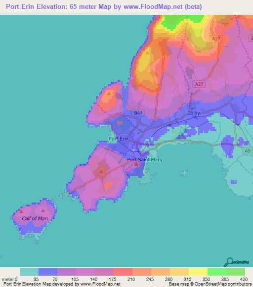Port Erin,Isle of Man Elevation Map