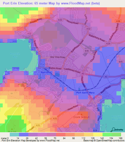 Port Erin,Isle of Man Elevation Map