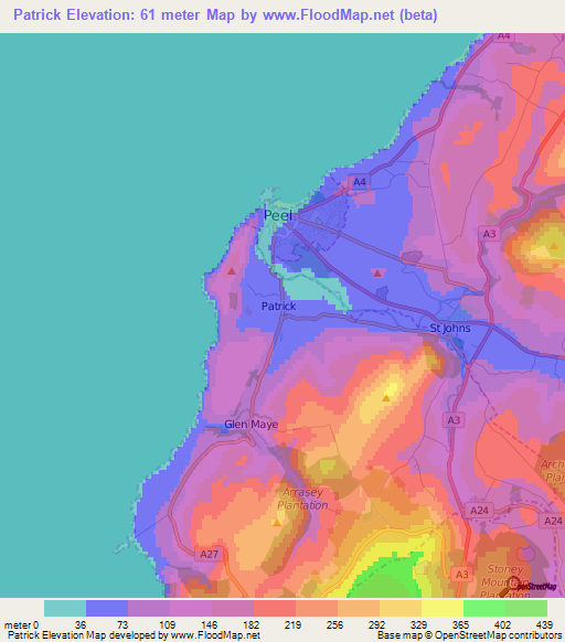 Patrick,Isle of Man Elevation Map