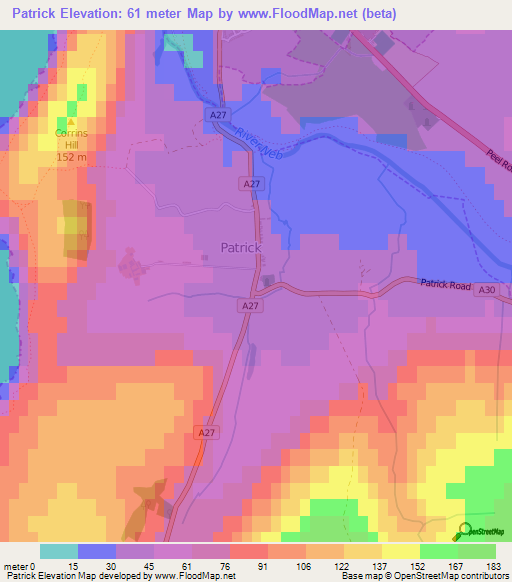Patrick,Isle of Man Elevation Map