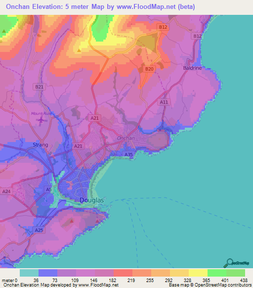 Onchan,Isle of Man Elevation Map