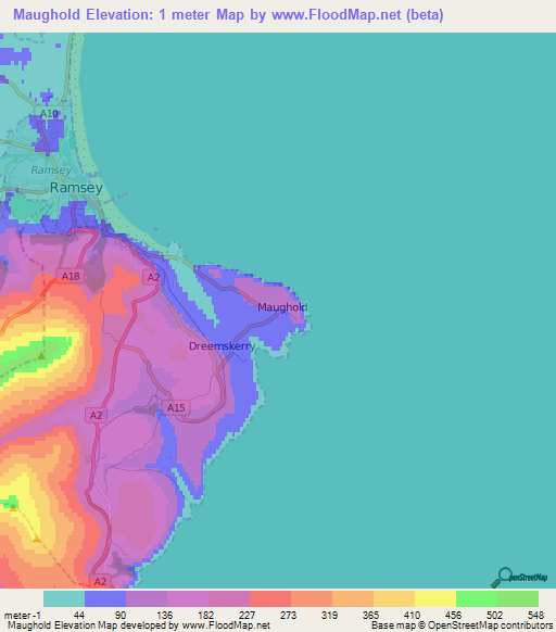 Maughold,Isle of Man Elevation Map
