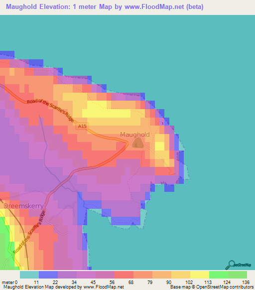 Maughold,Isle of Man Elevation Map